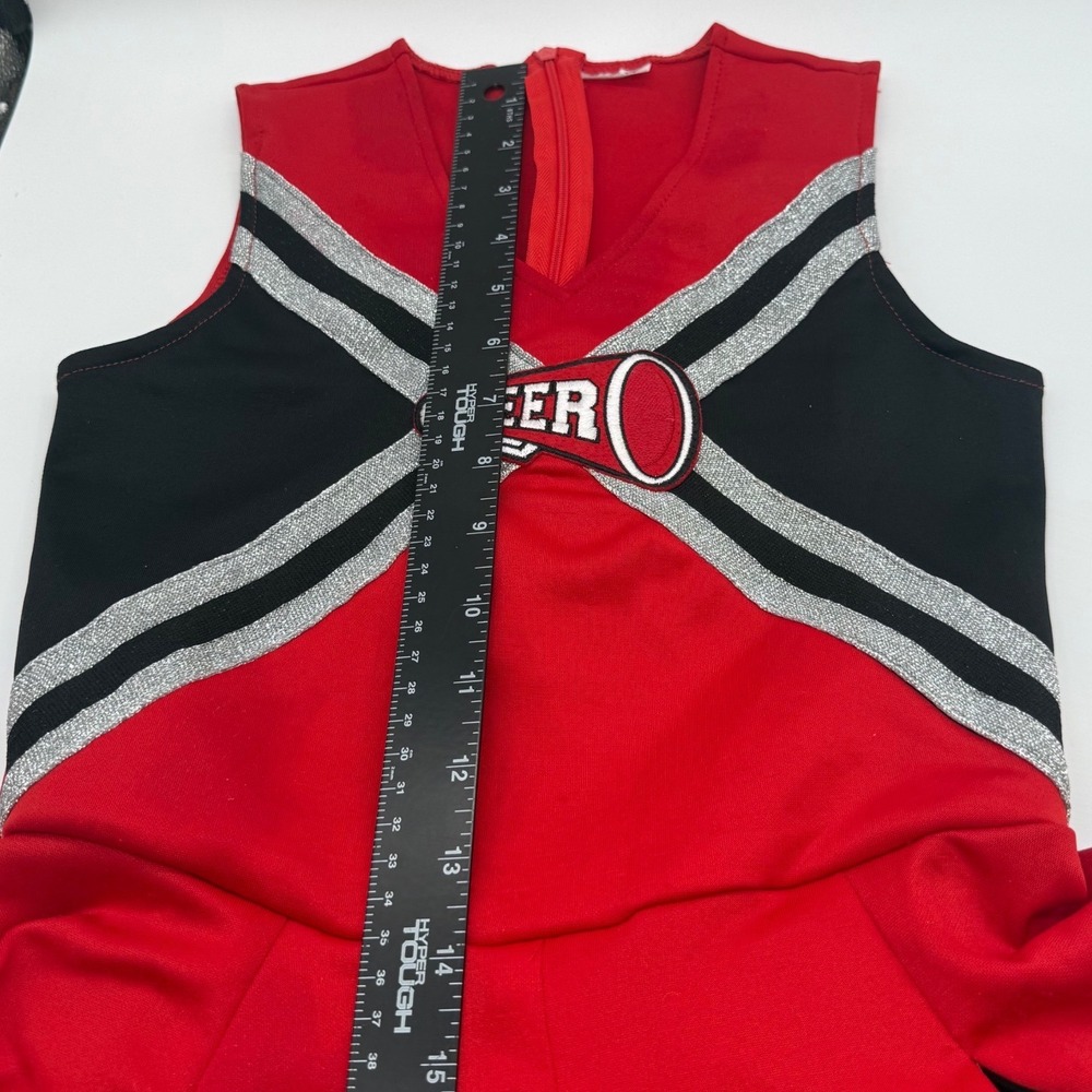 Spirit Halloween Cheerleader Costume Girls Medium 8-10 Red Black Dress Pom Poms - Picture 5 of 16